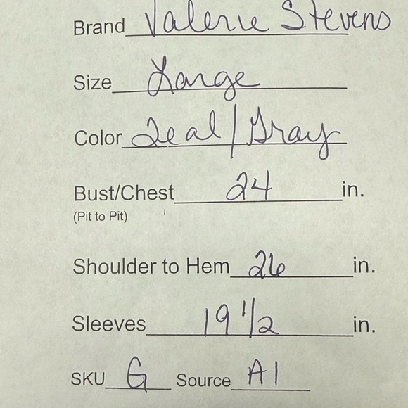 Valerie Stevens Teal Gray Abstract Blouse L Tie Neck Career Chic Top - Picture 9 of 9